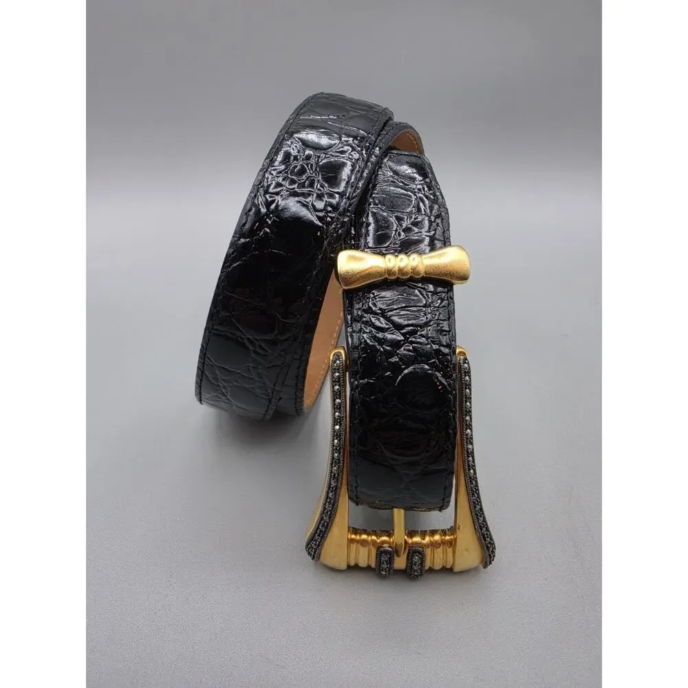 Vintage Judith Jack Calf Leather Belt Gold Tone Buckle With Marcasites